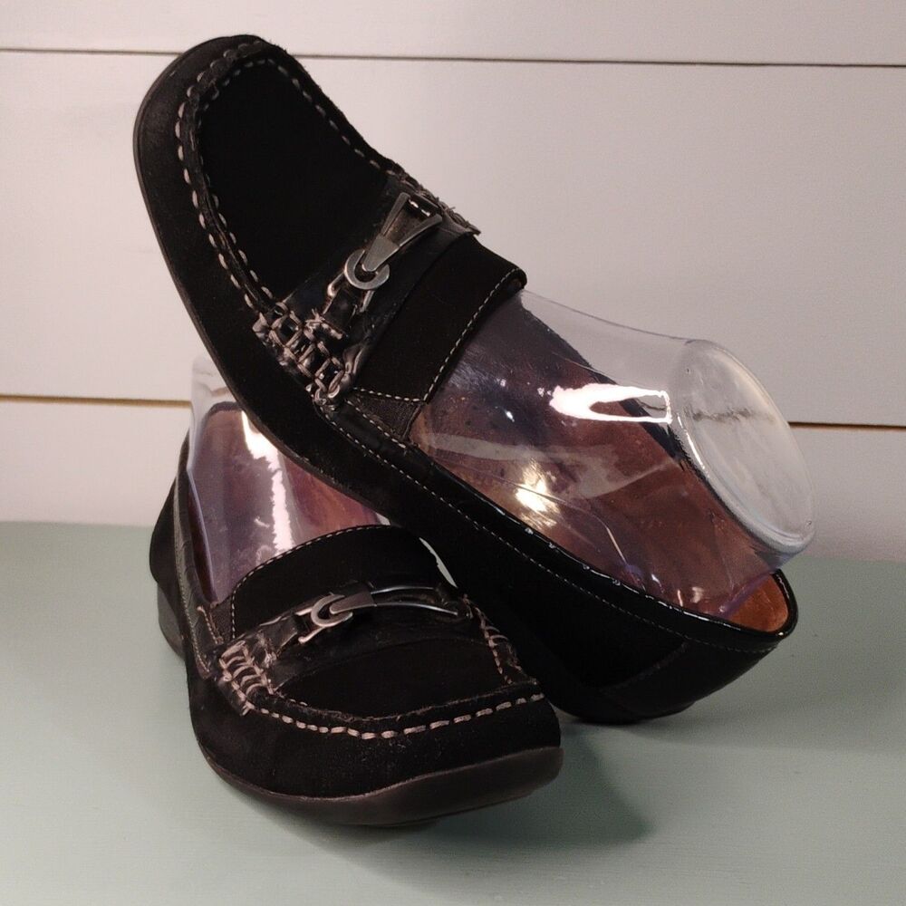 Naturalizer Black Pat/Suede Leather Slip-On Loafer Flats Square Toe  Womens 8 M